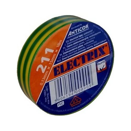 ANTICOR tape. electrical insulation. PVC 211. Electrix 15x10 ; green-yellow