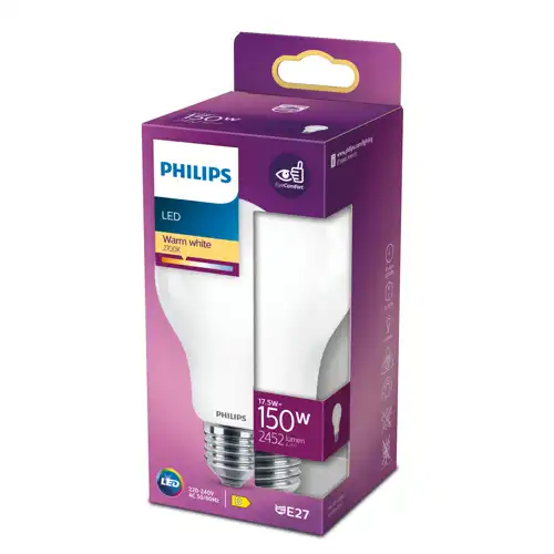 HILIPS LED bulb A67 17.5W/150W E27 2700K 2452lm NonDim 15Y opal