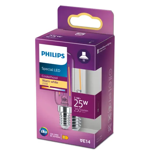 HILIPS LED filam.t-lamp T25 2.1W/25W E14 2700K 250lm NonDim 15Y BL