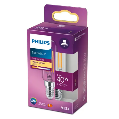 HILIPS LED filam.t-lamp T25 4.5W/40W E14 2700K 470lm NonDim 15Y BL