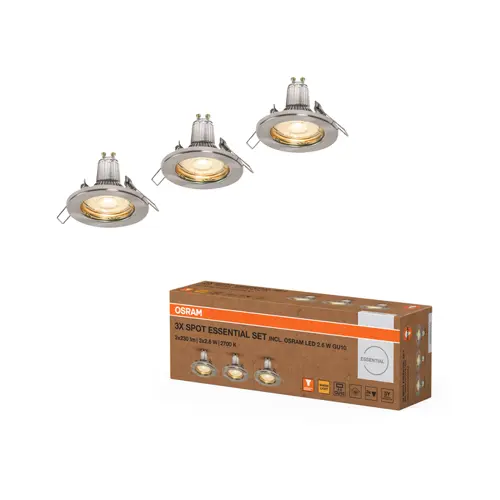 LED Spot Set Recess Essential GU10 3x2.6W GU10 Brushed Nickel
