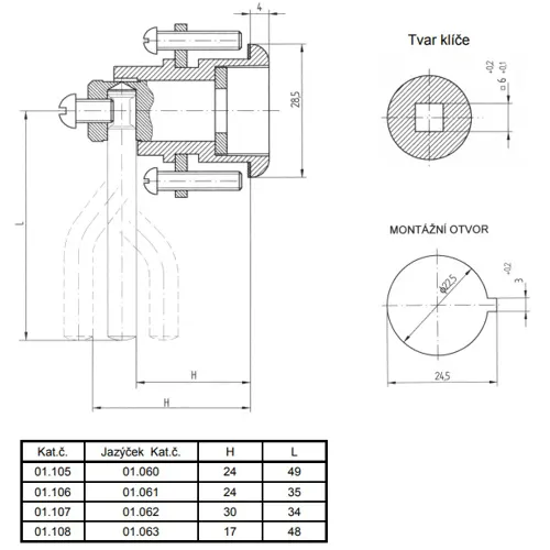 LIDOK lock 01.105 AL3 4-edge H24 x L49