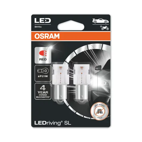 OSRAM car bulbs.LED P21W 7506DRP-02B 1.9W 12V BA15s blister-2pcs