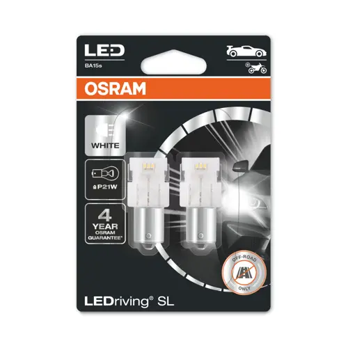 OSRAM car bulbs.LED P21W 7506DWP-02B 1.9W 12V BA15s blister-2pcs