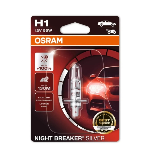 OSRAM car headlights. H1 NIGHT BREAKER SILVER 64150NBS 55W 12V P14.5s blister