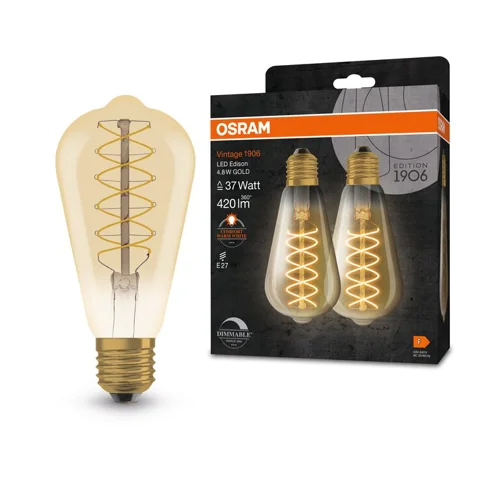 OSRAM LED filam.bulb 1906 ST64 E27 4.8W/37W 806lm/822 15Y Dim ;zlatá 2-pack