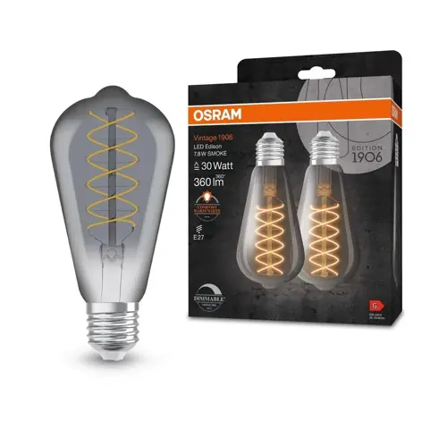 OSRAM LED filam.bulb 1906 ST64 E27 7.8W/30W 360lm/818 15Y Dim;kouřová 2-pack