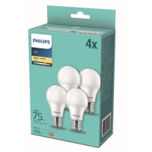 PHILIPS LED bulb A60 10W/75W E27 2700K 1055lm NonDim 15Y opál 4-pack
