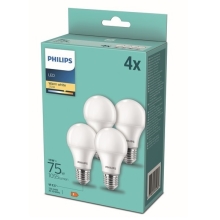 PHILIPS LED bulb A60 10W/75W E27 2700K 1055lm NonDim 15Y opal 4-pack