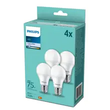 PHILIPS LED bulb A60 10W/75W E27 4000K 1055lm NonDim 15Y opal 4-pack