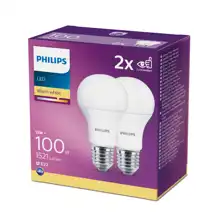 PHILIPS LED bulb. A60 13W/100W E27 2700K 1521lm NonDim 15Y matt 2-pack