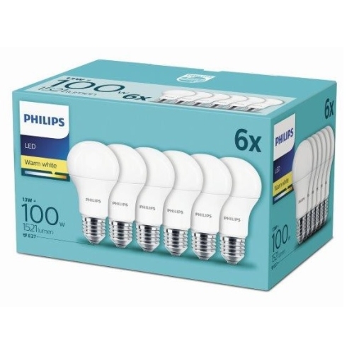 PHILIPS LED bulb A60 13W/100W E27 2700K 1521lm NonDim 15Y opal 6-pack