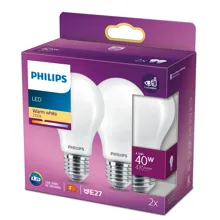 PHILIPS LED bulb A60 4.5W/40W E27 2700K 470lm NonDim 15Y opál 2-pack