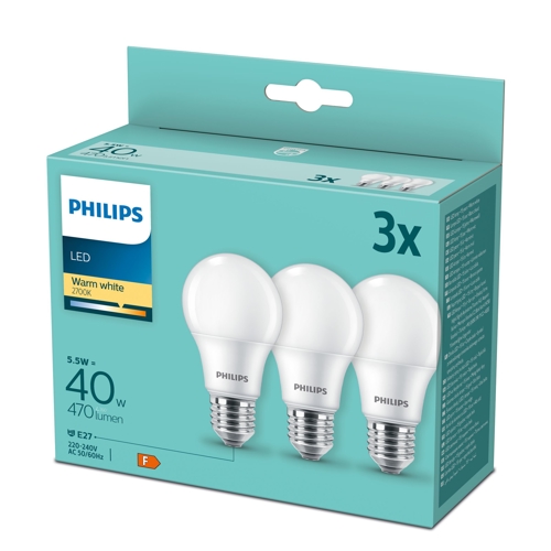 PHILIPS LED bulb A60 4.9W/40W E27 2700K 470lm NonDim 15Y opál 3BL