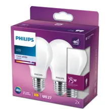 PHILIPS LED bulb A60 8.5W/75W E27 4000K 1055lm NonDim 15Y opál 2-pack