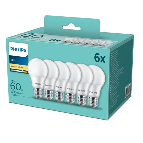 PHILIPS LED bulb A60 8W/60W E27 2700K 806lm NonDim 15Y matt 6BL