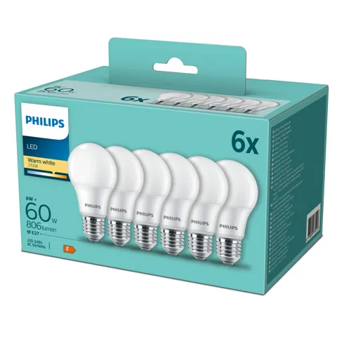 PHILIPS LED bulb A60 8W/60W E27 2700K 806lm NonDim 15Y matt 6BL