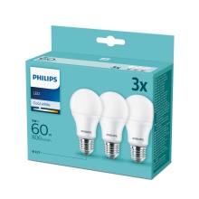 PHILIPS LED bulb. A60 9W/60W E27 4000K 806lm NonDim 15Y matt 3-pack