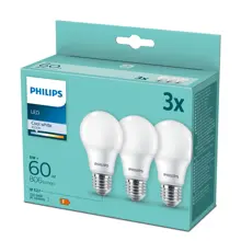 PHILIPS LED bulb. A60 9W/60W E27 4000K 806lm NonDim 15Y matt 3-pack