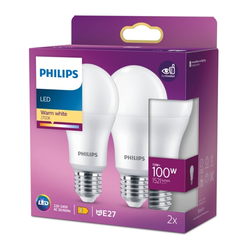 PHILIPS LED bulb A60 E27 13W/100W 1521lm/827  15Y NonDim ; opál