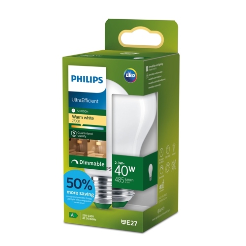 Philips LED.bulb A60 E27 40W/40W 485lm/827 50Y Dim;  opál
