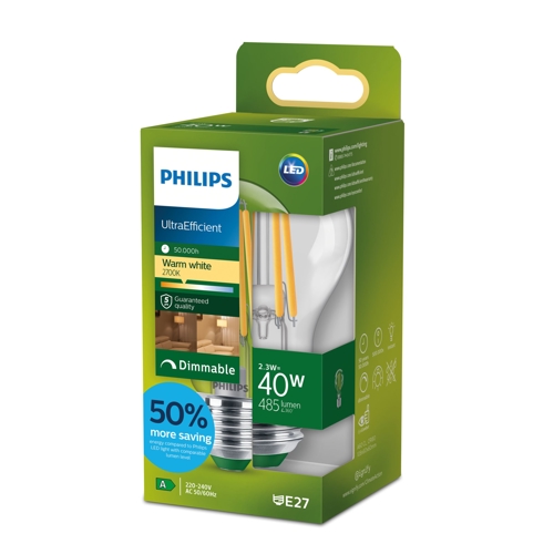 Philips LED.bulb A60 E27 40W/40W 485lm/827 50Y NonDim;  čirá