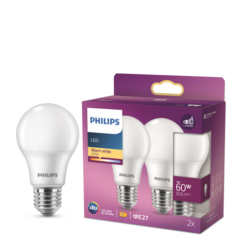 PHILIPS LED bulb A60 E27 7W/60W 806lm/827  15Y NonDim ; opál