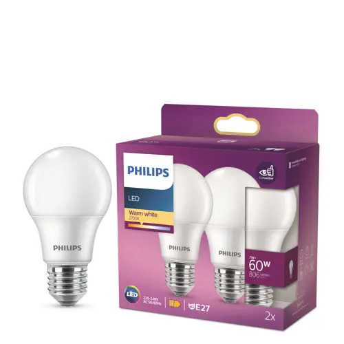 PHILIPS LED bulb A60 E27 7W/60W 806lm/827 15Y NonDim ;opál