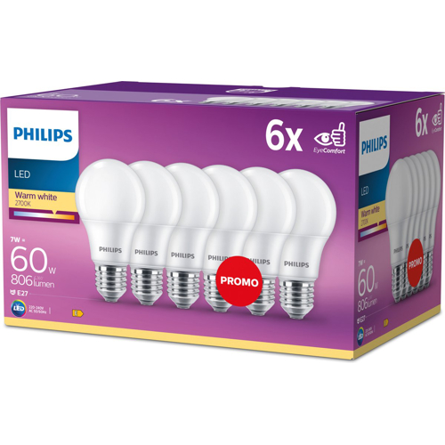 PHILIPS LED bulb A60 E27 7W/60W 806lm/827  15Y NonDim ; opál