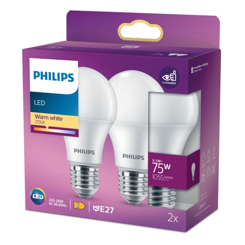 PHILIPS LED bulb A60 E27 9.5W/75W 1055lm/827  15Y NonDim ; opál