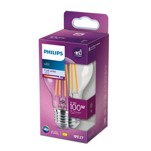 PHILIPS LED bulb.filam. A60 10.5W/100W E27 4000K 1521lm NonDim 15Y BL