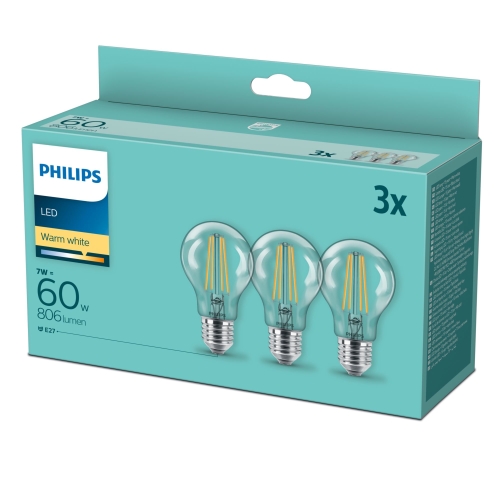 PHILIPS LED bulb.filam. A60 7W/60W E27 2700K 806lm NonDim 15Y 3BL