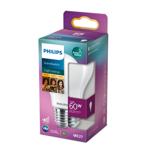 PHILIPS LED bulb SSW A60 7.5W/60W E27 2700/2500/2200K 806lm NonDim 15Y matt BL