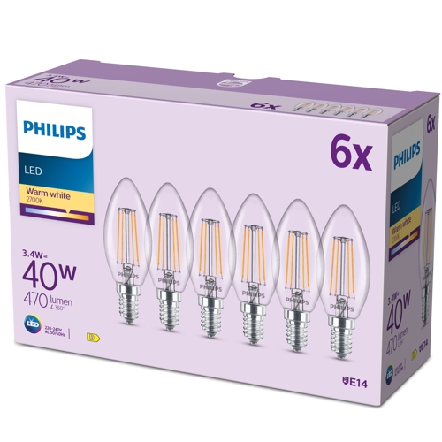 Philips LED.candle B35 E14 3.4W/40W 470lm/827 25Y NonDim;  čirá