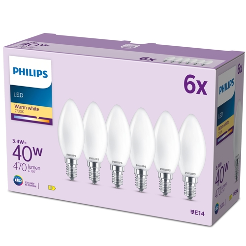 Philips LED.candle B35 E14 3.4W/40W 470lm/827 25Y NonDim;  opál