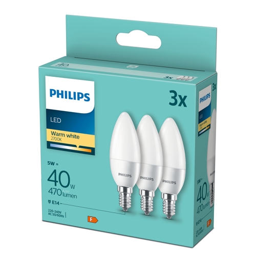 PHILIPS LED candle B35 E14 4.9W/40W 470lm/827  15Y NonDim ; opál