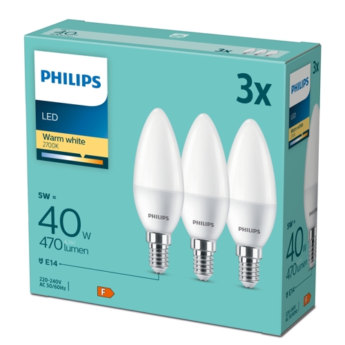 Philips LED.candle B35 E14 40W/40W 470lm/827 15Y NonDim;  opál