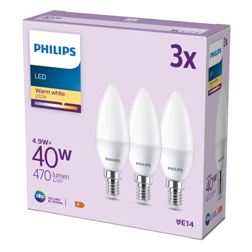 Philips LED.candle B35 E14 40W/40W 470lm/827 15Y NonDim;  opál