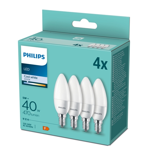 Philips LED.candle B35 E14 40W/40W 470lm/840 15Y NonDim;  opál