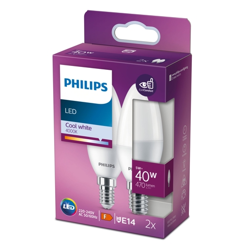PHILIPS LED candle B35 E14 5W/40W 470lm/840  15Y NonDim ; opál