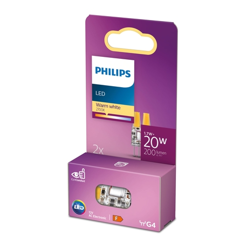 PHILIPS LED capsule 1.7W/20W G4 G4 1.7W/20W 200lm/827  15Y NonDim ; 2-pack