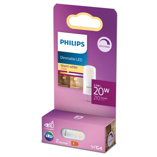 PHILIPS LED capsule 2.1W/20W G4 G4 2.1W/20W 210lm/827  15Y Dim ;