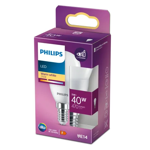 PHILIPS LED chandelier P45 4.9W/40W E14 2700K 470lm NonDim 15Y opal