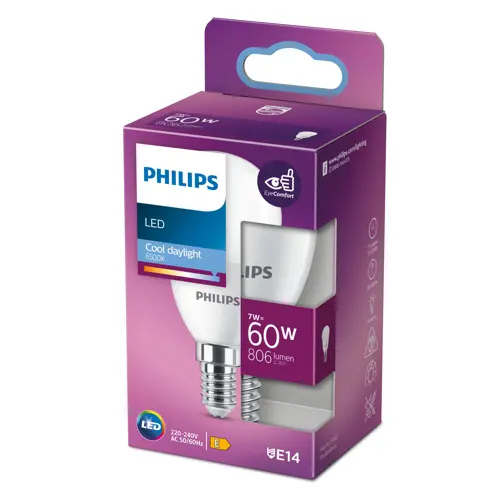 PHILIPS LED chandelier P48 7W/60W E14 6500K 806lm NonDim 15Y opal
