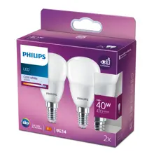 PHILIPS LED luster P45 5W/40W E14 4000K 470lm NonDim 15Y opál 2-pack