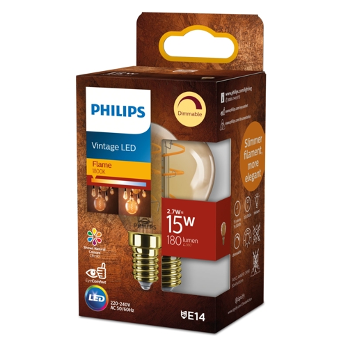 PHILIPS LED.lustre P45 E14 2.7W/15W 180lm/818 15Y Dim;SP