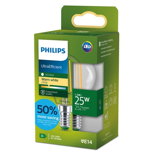 PHILIPS LED.lustre P45 E14 25W/25W 252lm/827 50Y NonDim;čirá UE
