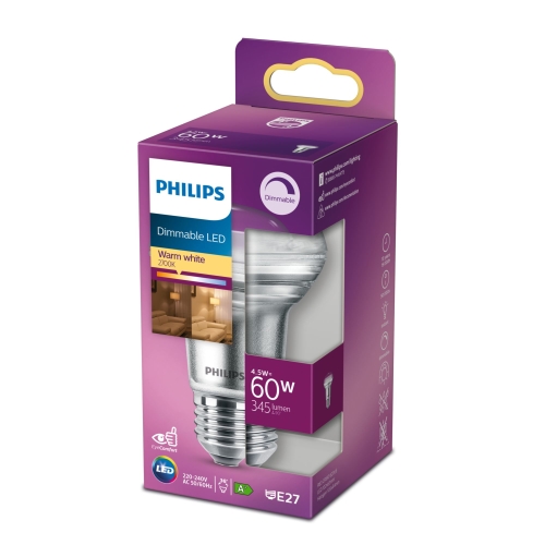 PHILIPS LED reflector R63 4.5W/60W E27 2700K 345lm/36° Dim 15Y BL