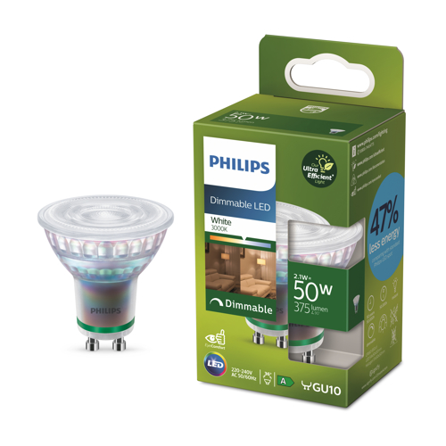 PHILIPS LED reflector UE Classic PAR16 GU10 2.1W/50W 375lm/830 36° 50Y Dim ;
