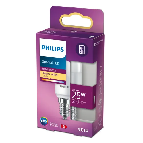 PHILIPS LED t-lamp T25 3.2W/25W E14 2700K 250lm NonDim 15Y matt BL